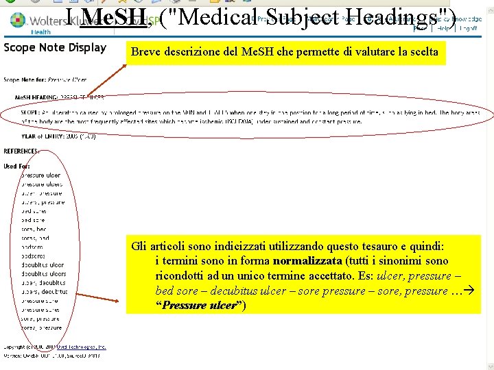 I Me. SH, ("Medical Subject Headings") Breve descrizione del Me. SH che permette di
