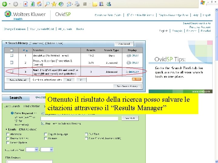 Ottenuto il risultato della ricerca posso salvare le citazioni attraverso il “Results Manager” 