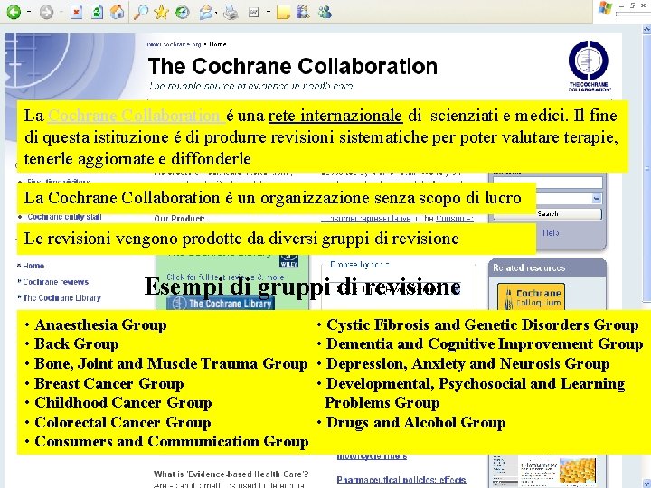 La Cochrane Collaboration é una rete internazionale di scienziati e medici. Il fine di