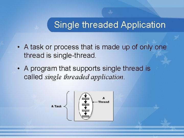 Single threaded Application • A task or process that is made up of only