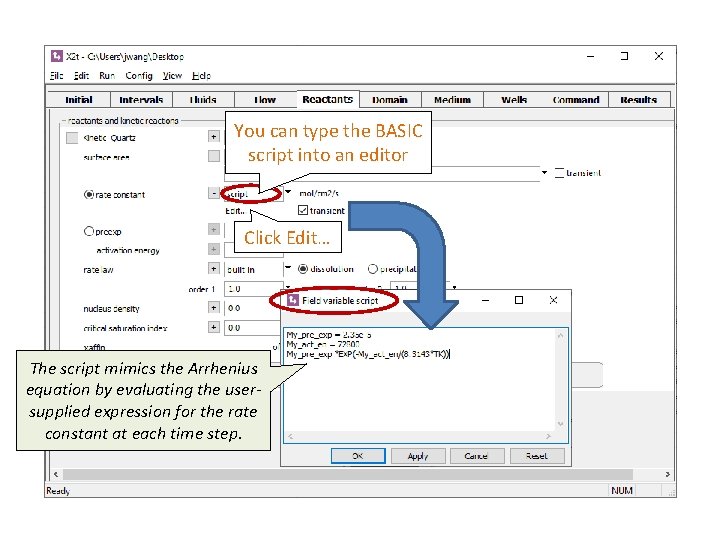You can type the BASIC script into an editor Click Edit… The script mimics