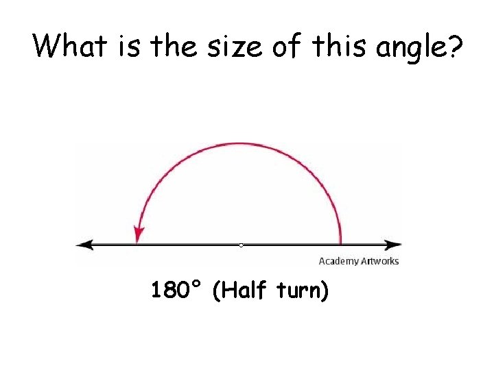 What is the size of this angle? 180° (Half turn) 