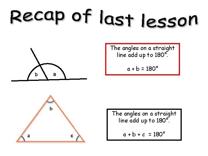 The angles on a straight line add up to 180°. b a a +