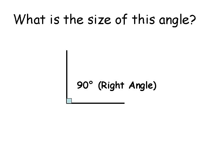 What is the size of this angle? 90° (Right Angle) 