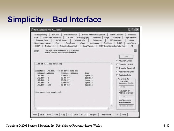 Simplicity – Bad Interface Copyright © 2008 Pearson Education, Inc. Publishing as Pearson Addison-Wesley
