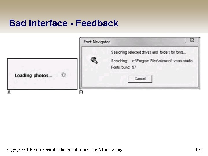 Bad Interface - Feedback Copyright © 2008 Pearson Education, Inc. Publishing as Pearson Addison-Wesley
