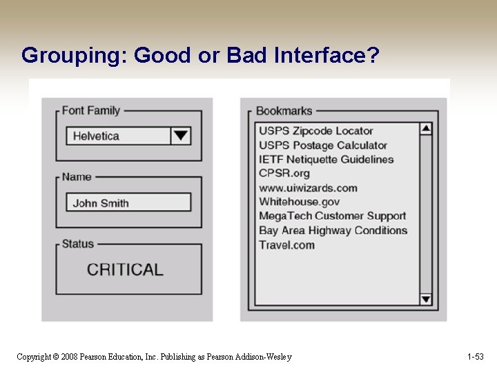 Grouping: Good or Bad Interface? Copyright © 2008 Pearson Education, Inc. Publishing as Pearson