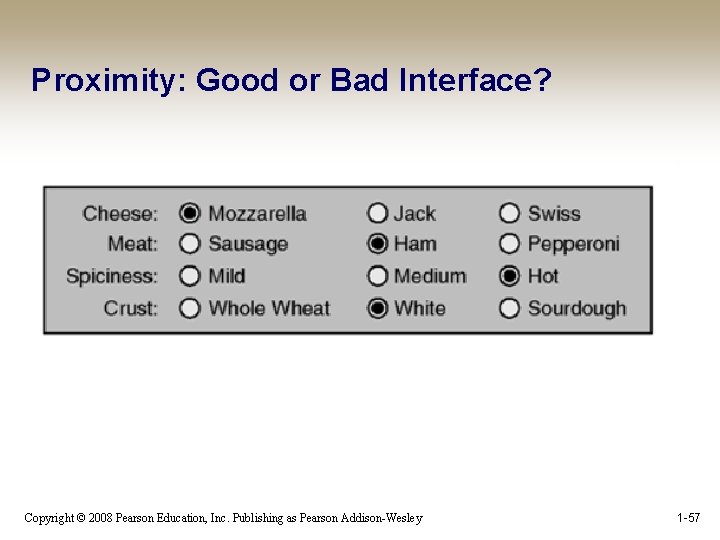 Proximity: Good or Bad Interface? Copyright © 2008 Pearson Education, Inc. Publishing as Pearson