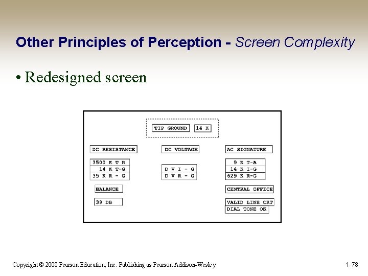 Other Principles of Perception - Screen Complexity • Redesigned screen Copyright © 2008 Pearson