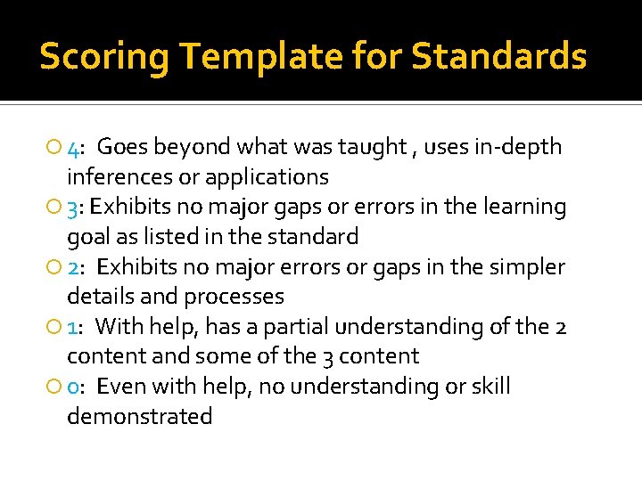 Scoring Template for Standards 4: Goes beyond what was taught , uses in-depth inferences