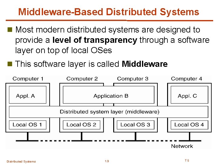 Middleware-Based Distributed Systems n Most modern distributed systems are designed to provide a level Middleware-Based Distributed Systems n Most modern distributed systems are designed to provide a level