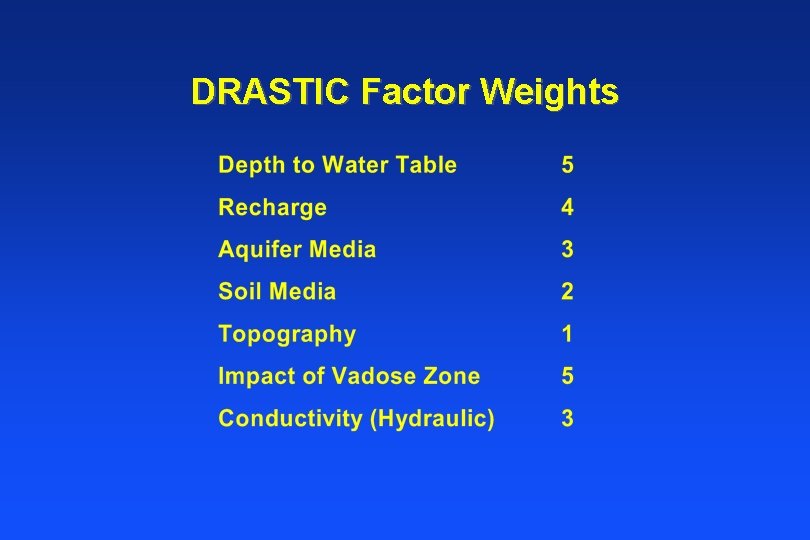 DRASTIC Factor Weights 