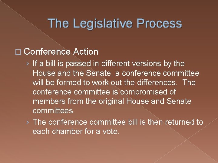 The Legislative Process � Conference Action › If a bill is passed in different