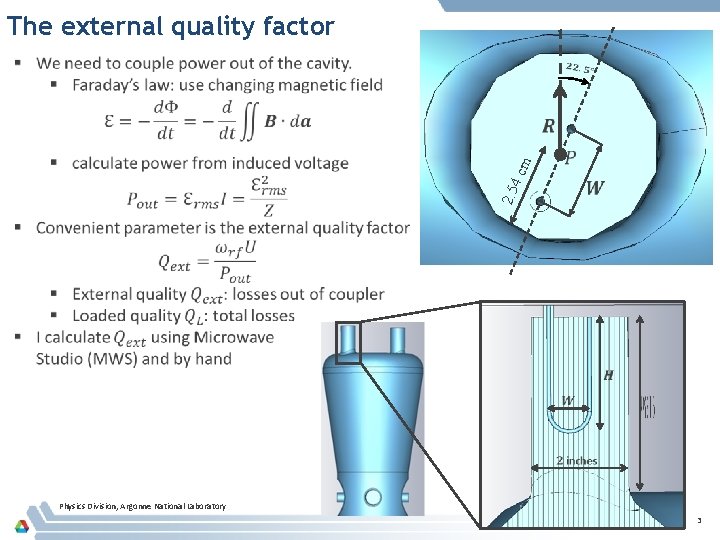 2. 5 4 cm The external quality factor Physics Division, Argonne National Laboratory 3