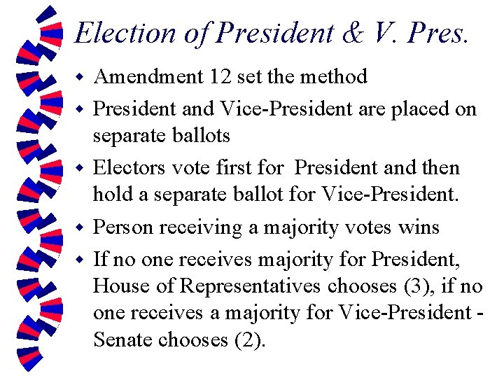 Election of President & V. Pres. w w w Amendment 12 set the method