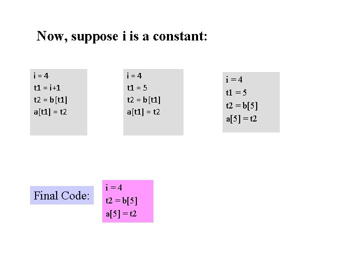 Now, suppose i is a constant: i=4 t 1 = i+1 t 2 =