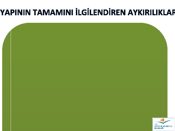 YAPININ TAMAMINI İLGİLENDİREN AYKIRILIKLAR YAPININ TAMAMINI İLGİLENDİREN AYKIRILIKLAR