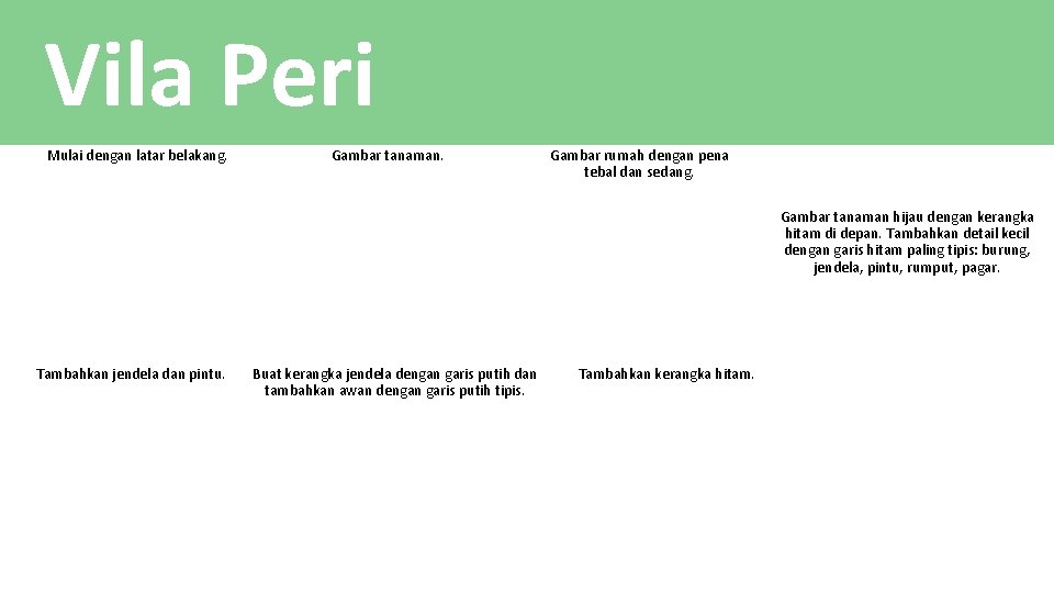 Vila Peri Mulai dengan latar belakang. Gambar tanaman. Gambar rumah dengan pena tebal dan