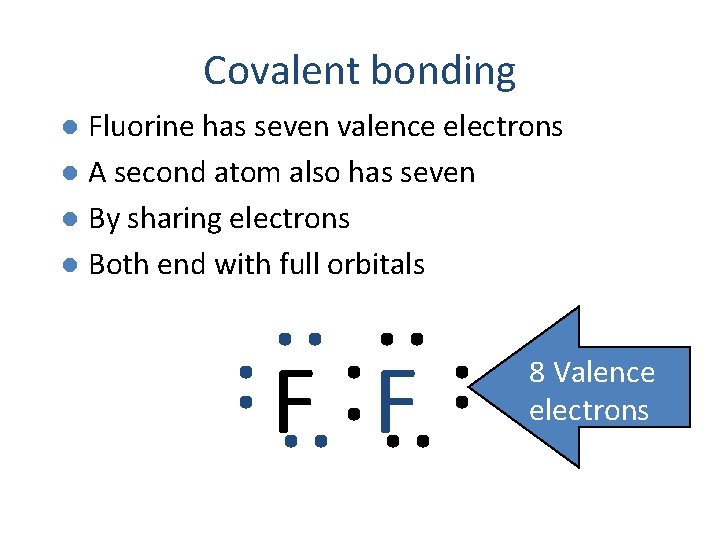 Covalent bonding Fluorine has seven valence electrons l A second atom also has seven