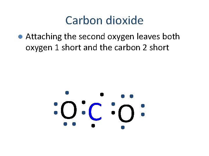 Carbon dioxide l Attaching the second oxygen leaves both oxygen 1 short and the