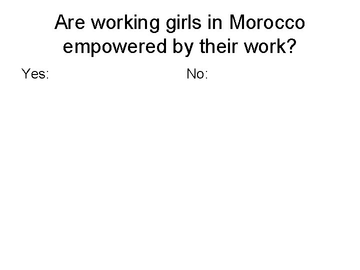 Are working girls in Morocco empowered by their work? Yes: No: 