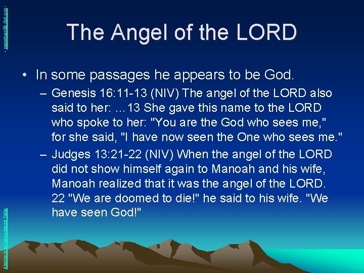 - newmanlib. ibri. org - The Angel of the LORD Abstracts of Powerpoint Talks