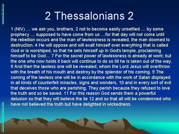 - newmanlib. ibri. org Abstracts of Powerpoint Talks 2 Thessalonians 2 1 (NIV) …