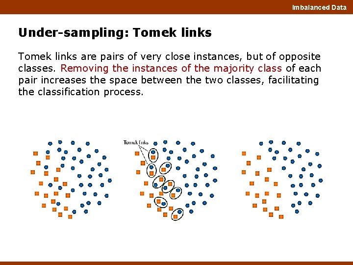 Imbalanced Data Under-sampling: Tomek links are pairs of very close instances, but of opposite