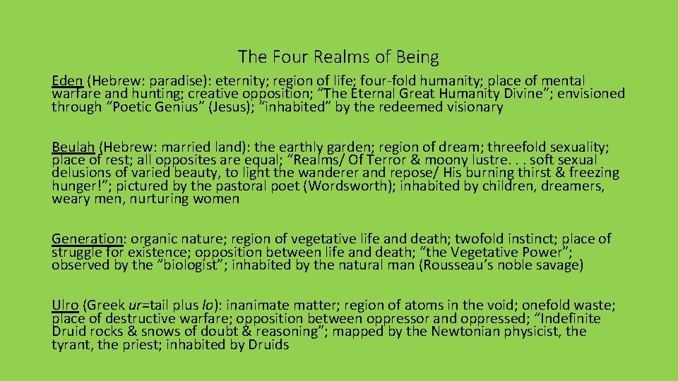 The Four Realms of Being Eden (Hebrew: paradise): eternity; region of life; four-fold humanity;