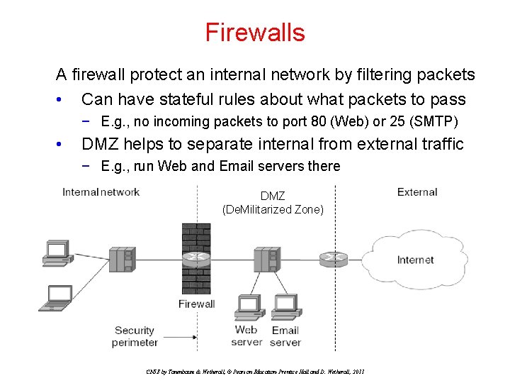 Firewalls A firewall protect an internal network by filtering packets • Can have stateful Firewalls A firewall protect an internal network by filtering packets • Can have stateful