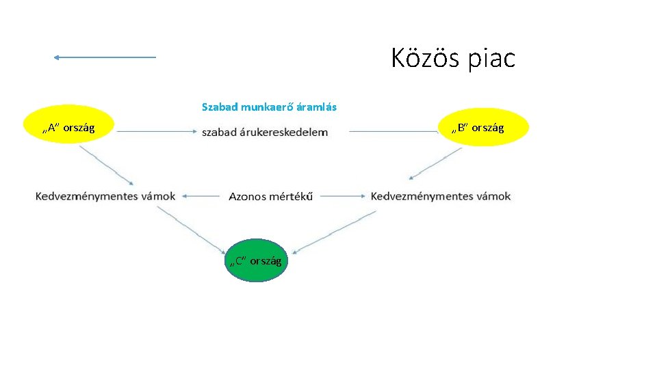 Közös piac Szabad munkaerő áramlás „A” ország „B” ország „C” ország 