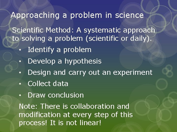 Approaching a problem in science Scientific Method: A systematic approach to solving a problem Approaching a problem in science Scientific Method: A systematic approach to solving a problem