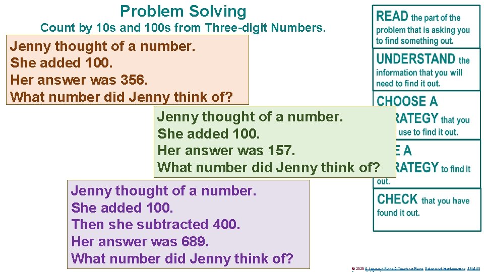 Problem Solving Count by 10 s and 100 s from Three-digit Numbers. Jenny thought