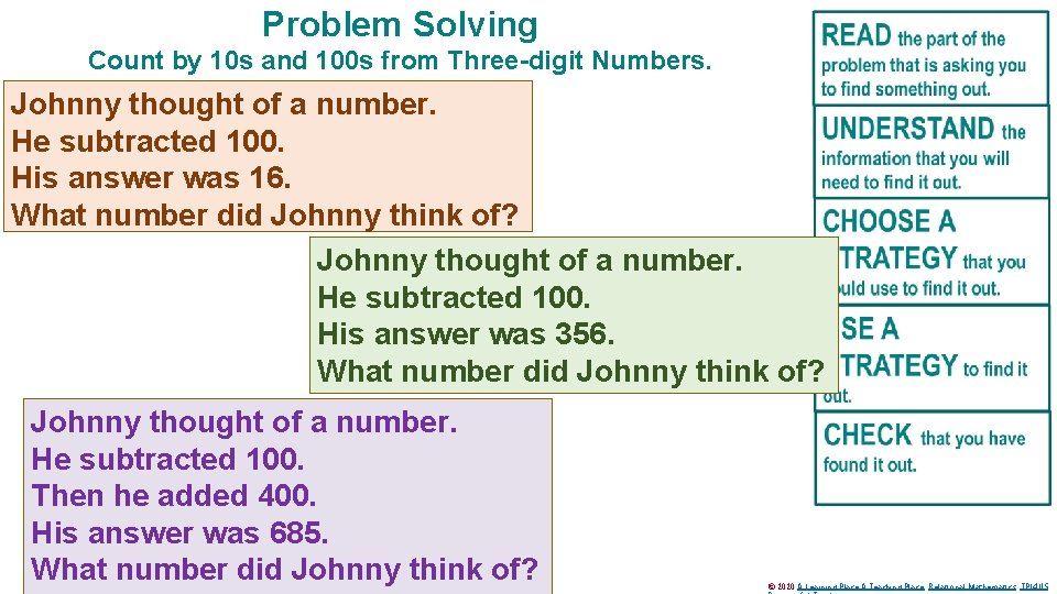 Problem Solving Count by 10 s and 100 s from Three-digit Numbers. Johnny thought