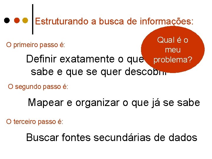 Estruturando a busca de informações: O primeiro passo é: Qual é o meu problema?