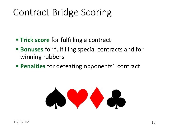 Contract Bridge Scoring § Trick score for fulfilling a contract § Bonuses for fulfilling