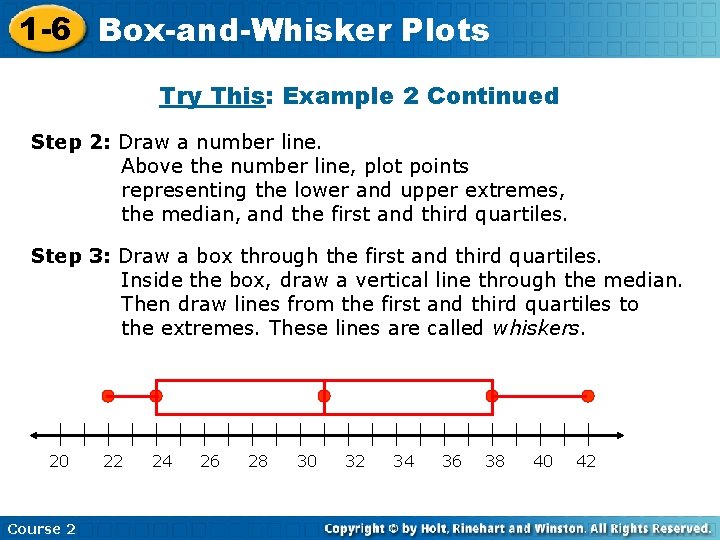 1 -6 Box-and-Whisker Plots Try This: Example 2 Continued Step 2: Draw a number