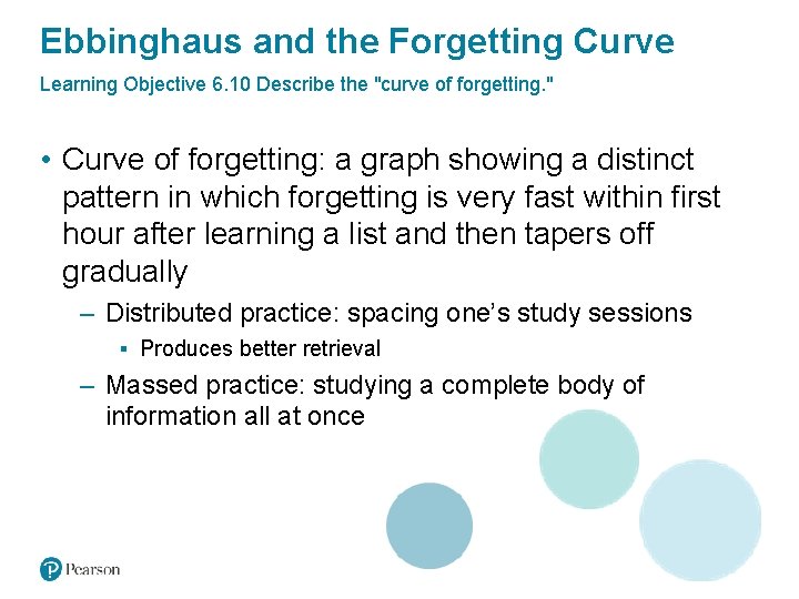 Ebbinghaus and the Forgetting Curve Learning Objective 6. 10 Describe the "curve of forgetting.
