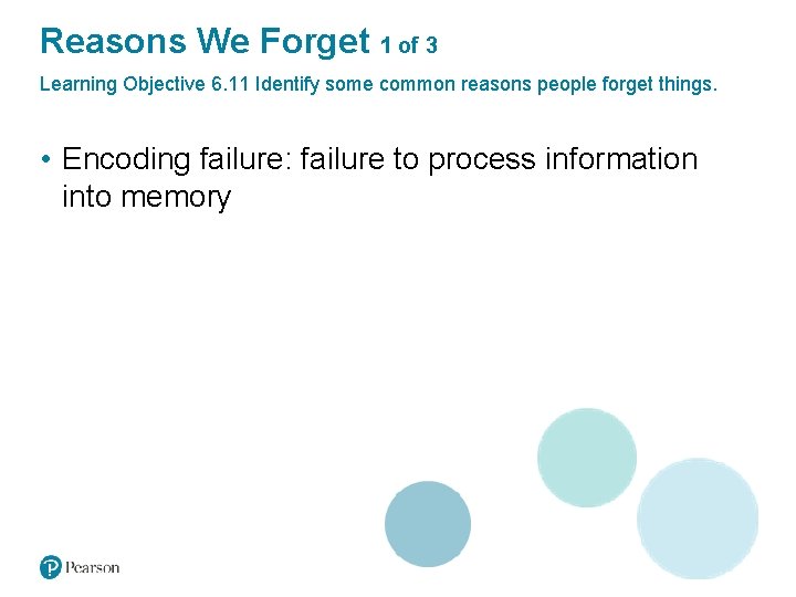 Reasons We Forget 1 of 3 Learning Objective 6. 11 Identify some common reasons