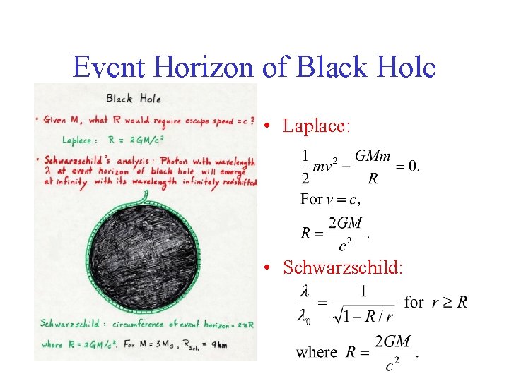 Event Horizon of Black Hole • Laplace: • Schwarzschild: 