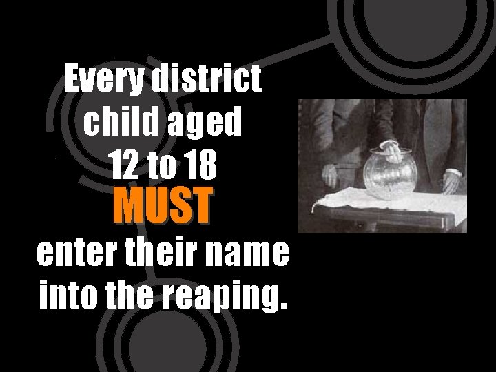 Every district child aged 12 to 18 MUST enter their name into the reaping.