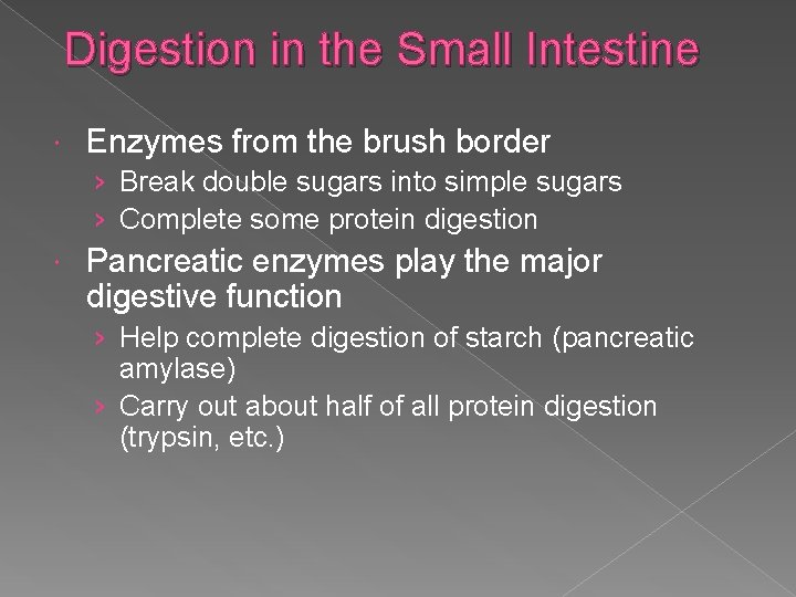 Digestion in the Small Intestine Enzymes from the brush border › Break double sugars