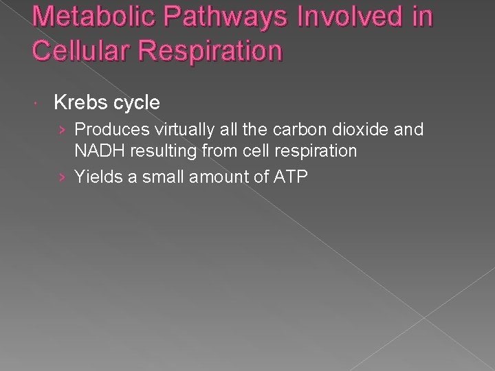 Metabolic Pathways Involved in Cellular Respiration Krebs cycle › Produces virtually all the carbon