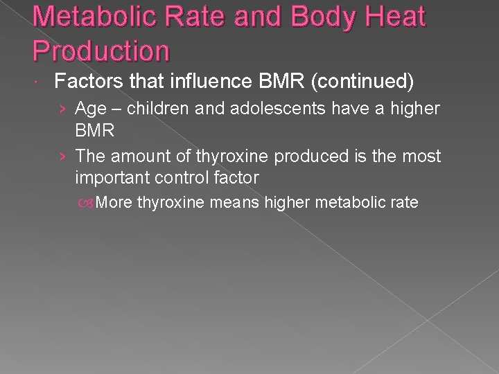 Metabolic Rate and Body Heat Production Factors that influence BMR (continued) › Age –