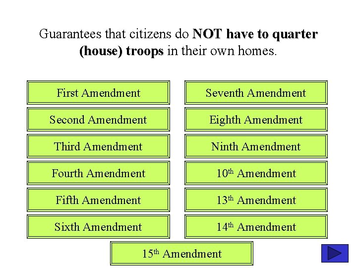 Guarantees that citizens do NOT have to quarter (house) troops in their own homes.