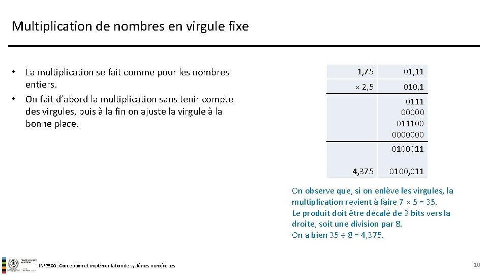 Multiplication de nombres en virgule fixe • La multiplication se fait comme pour les