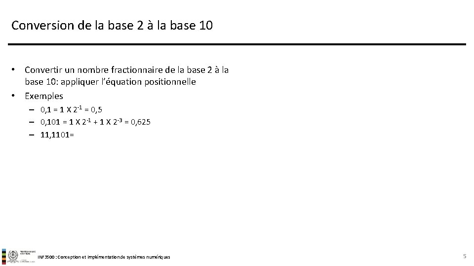 Conversion de la base 2 à la base 10 • Convertir un nombre fractionnaire