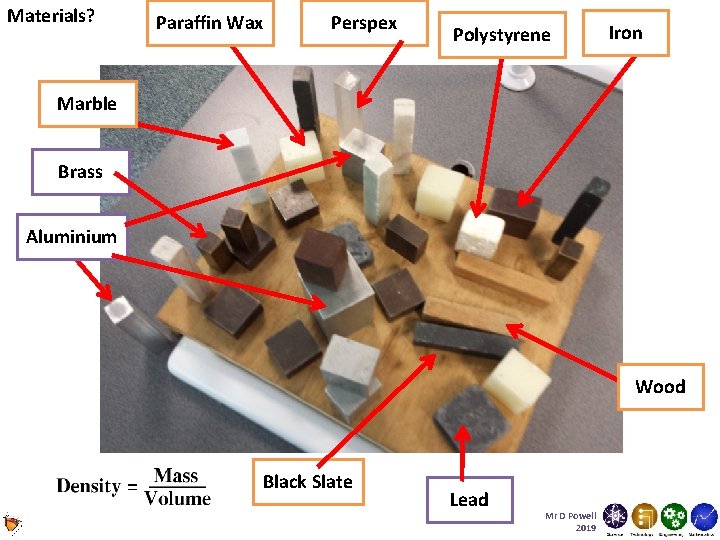 Materials? Paraffin Wax Perspex Polystyrene Iron Marble Brass Aluminium Wood Black Slate Lead Mr Materials? Paraffin Wax Perspex Polystyrene Iron Marble Brass Aluminium Wood Black Slate Lead Mr