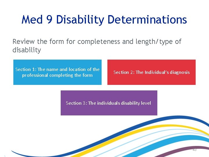 Med 9 Disability Determinations Review the form for completeness and length/type of disability Section