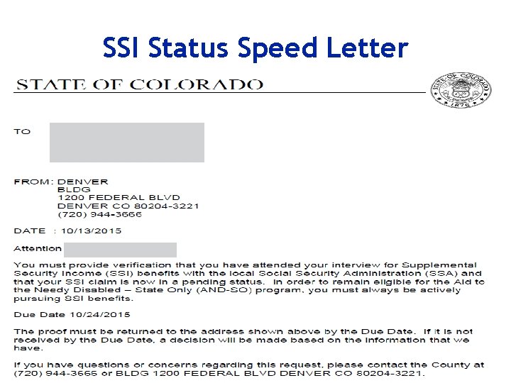 SSI Status Speed Letter 